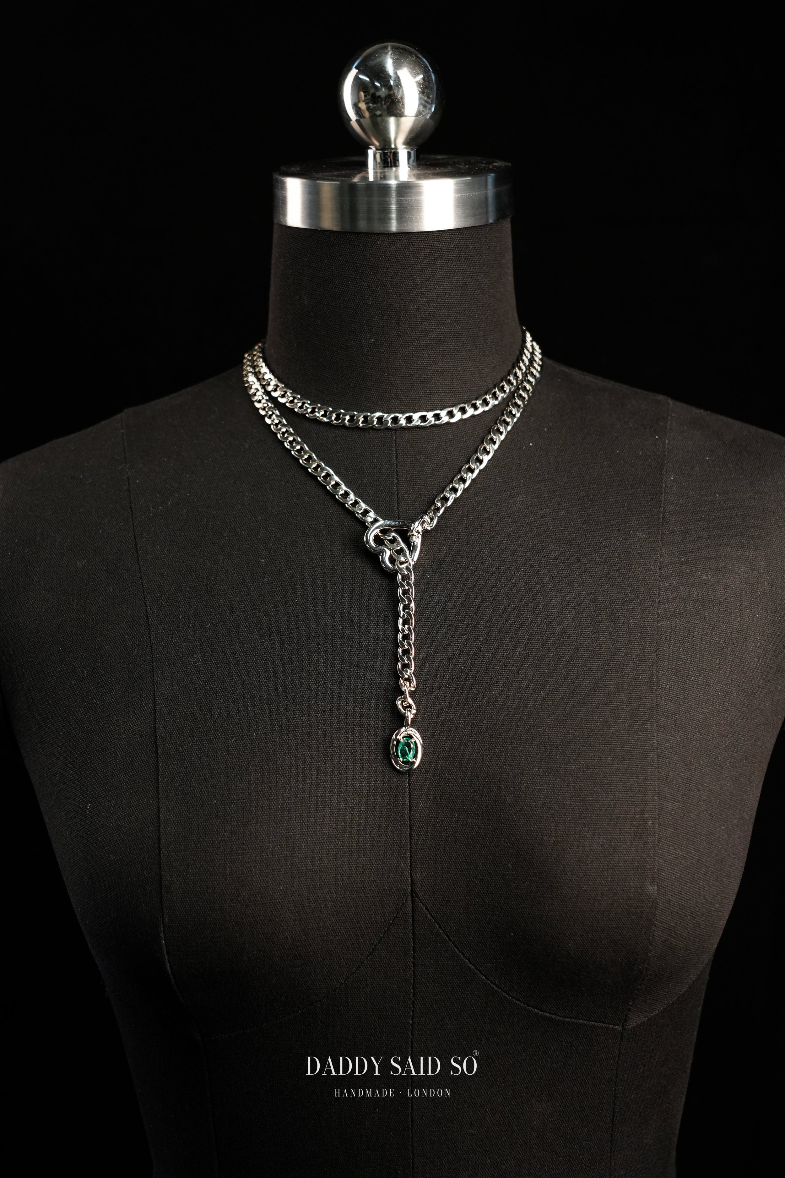 Silver Lariat Chain with Teal Pendant