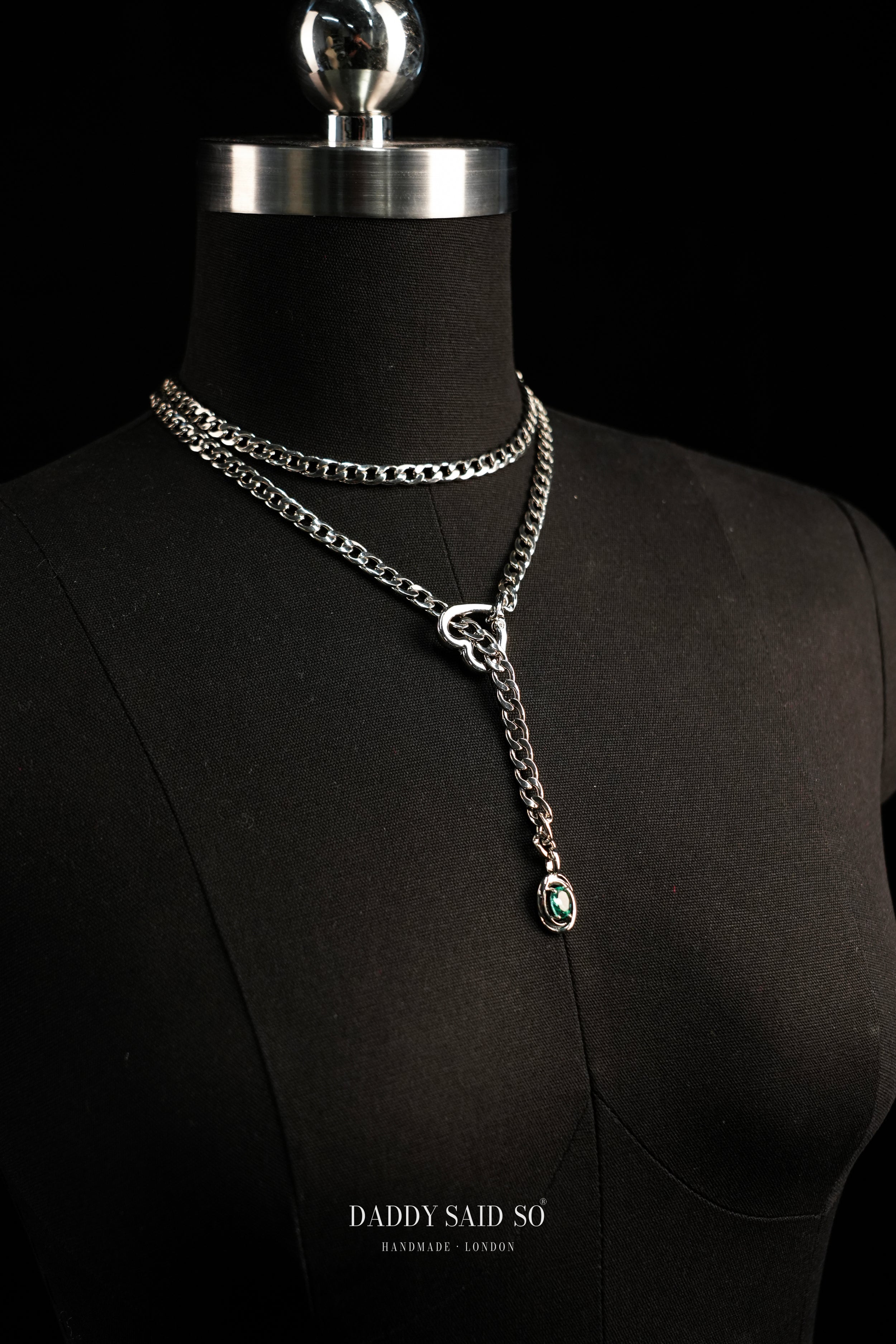 Silver Lariat Chain with Teal Pendant
