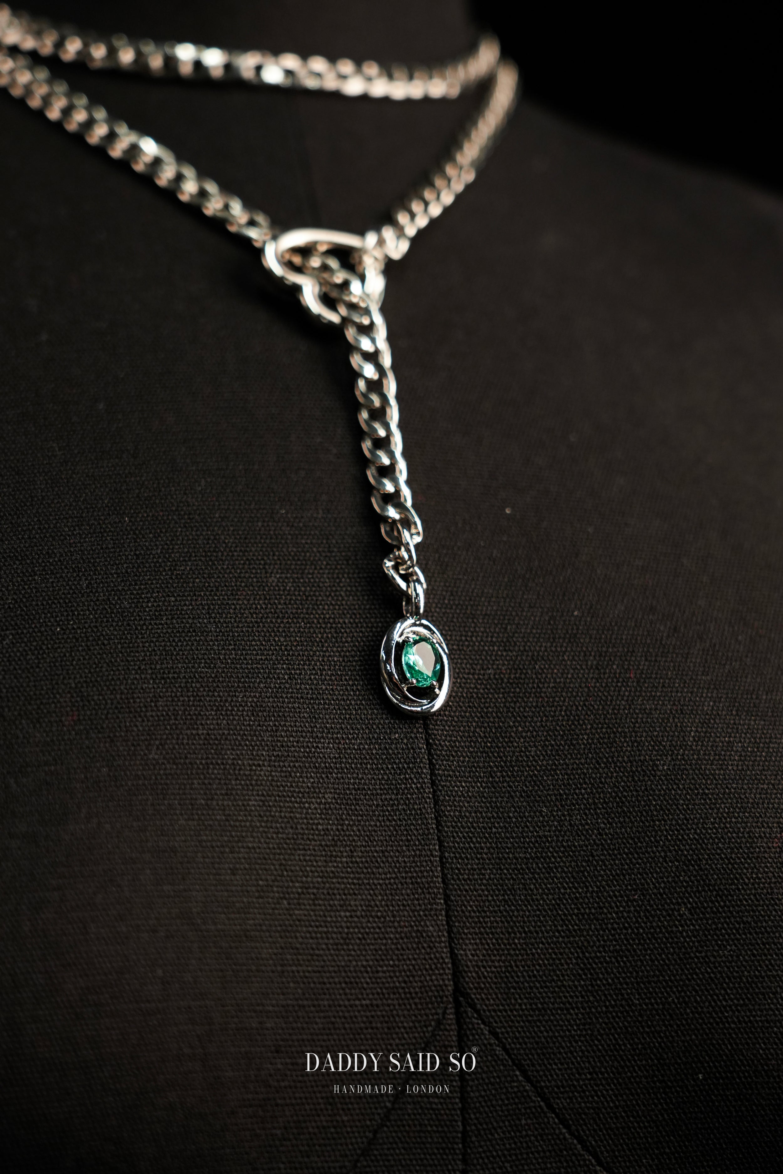 Silver Lariat Chain with Teal Pendant