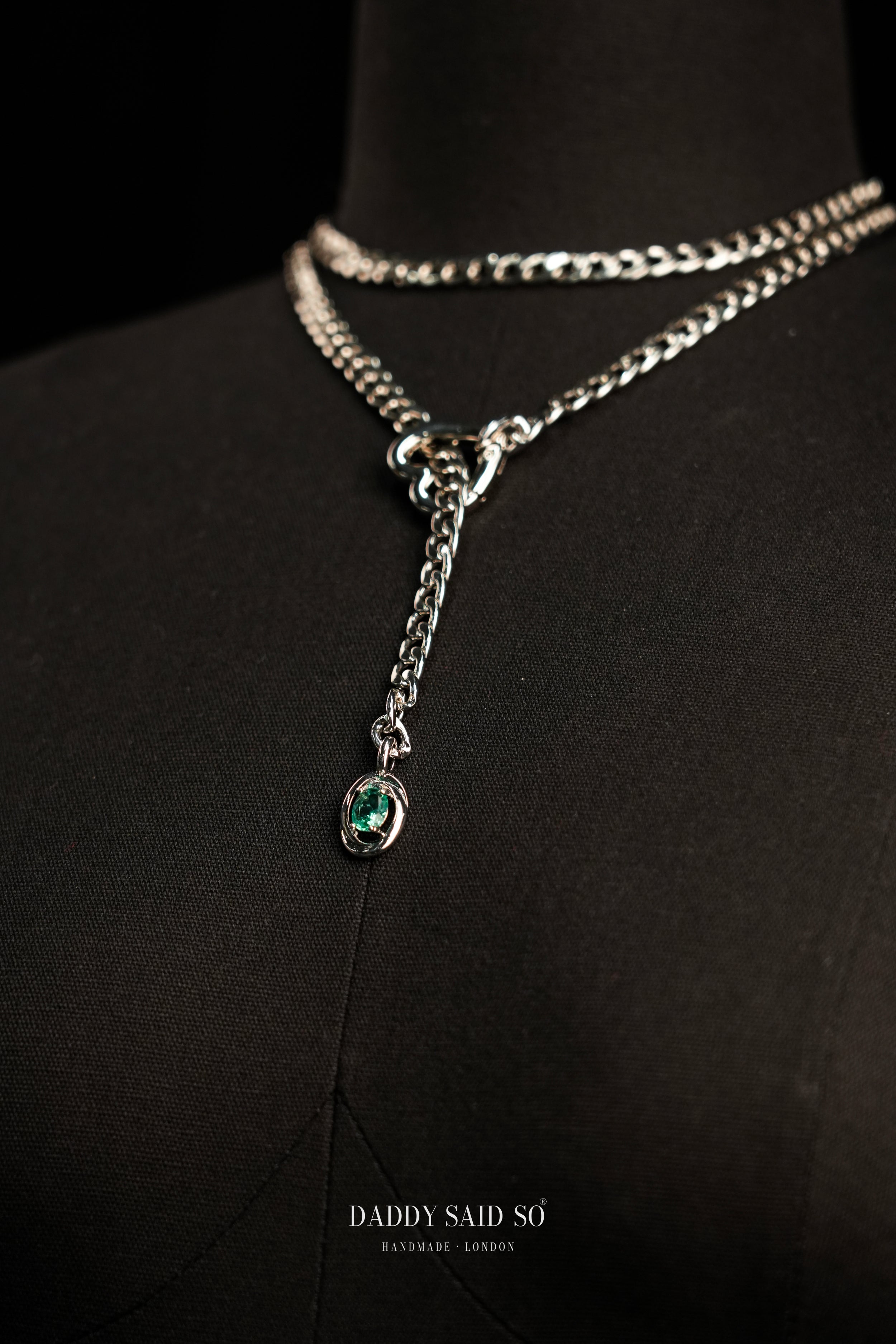 Silver Lariat Chain with Teal Pendant