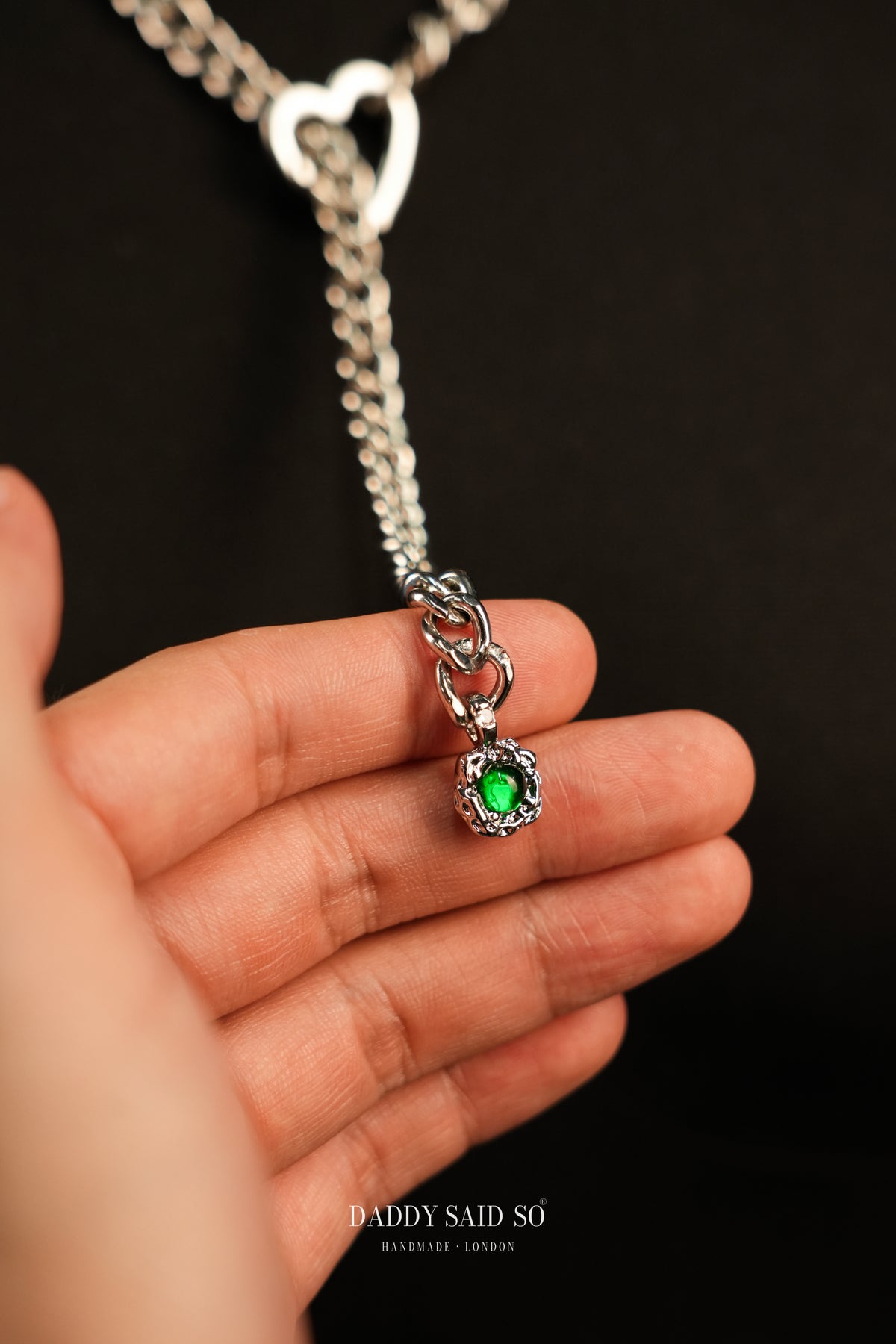 The Silver Green Drop Lariat